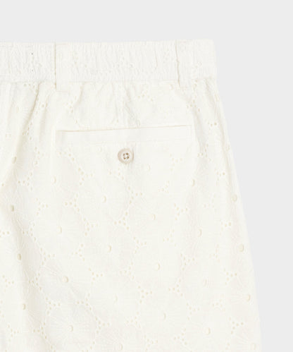 5" Embroidered Cotton Beachcomber Short - White