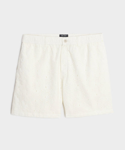 5" Embroidered Cotton Beachcomber Short - White