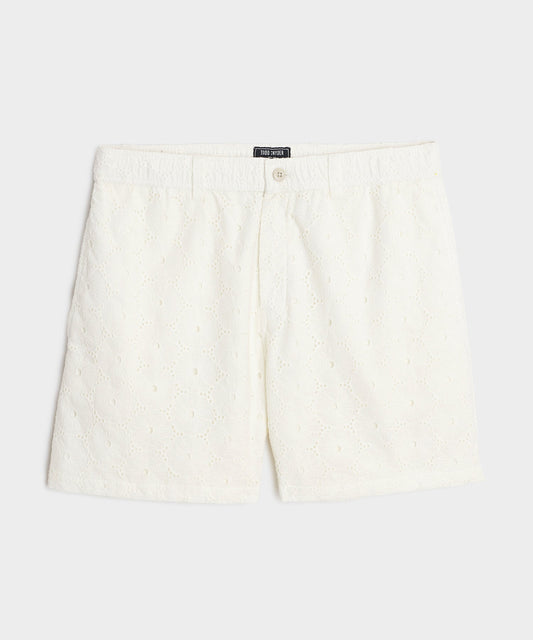 5" Embroidered Cotton Beachcomber Short - White