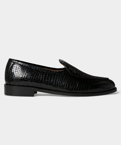 Jacques Solovière Leather Croc Stamp Loafer - Black