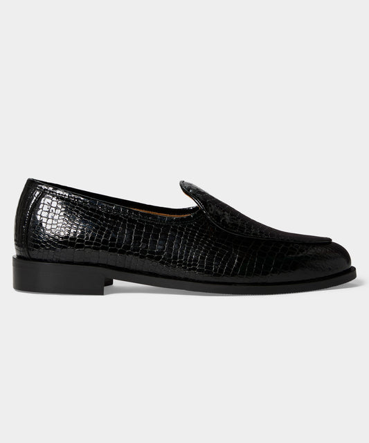 Jacques Solovière Leather Croc Stamp Loafer - Black
