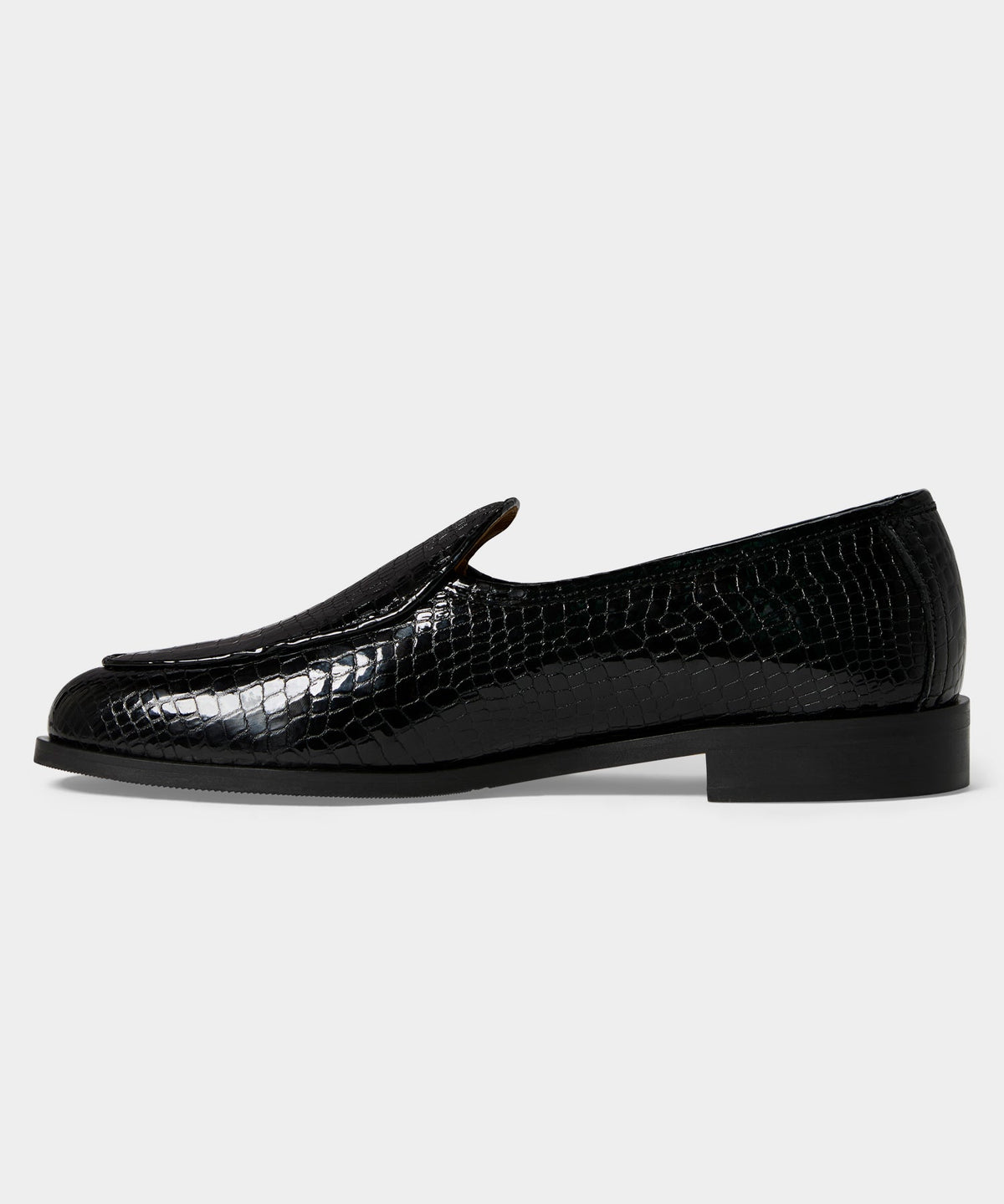 Jacques Solovière Leather Croc Stamp Loafer - Black