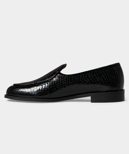 Jacques Solovière Leather Croc Stamp Loafer - Black