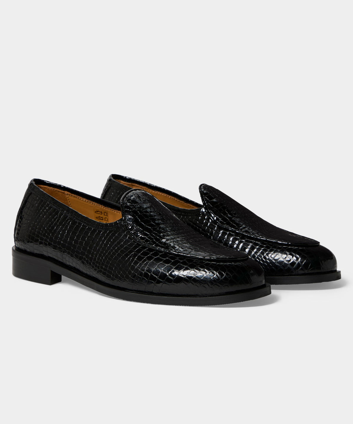 Jacques Solovière Leather Croc Stamp Loafer - Black