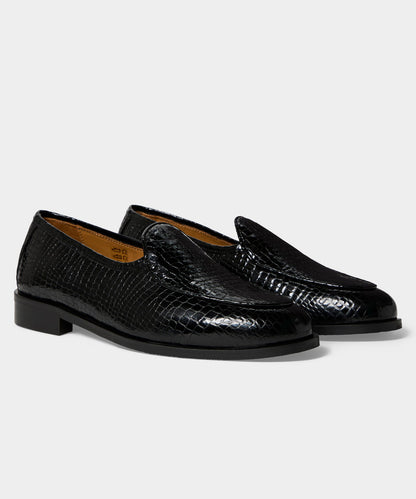 Jacques Solovière Leather Croc Stamp Loafer - Black