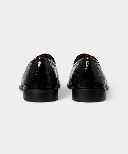 Jacques Solovière Leather Croc Stamp Loafer - Black