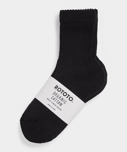 RoToTo Organic Daily 3 Pack Mini Crew Socks - Black