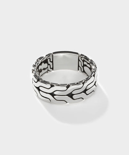 John Hardy Sterling Silver Carved Chain Band Ring - Silver
