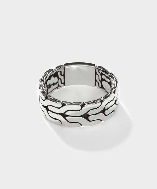 John Hardy Sterling Silver Carved Chain Band Ring - Silver