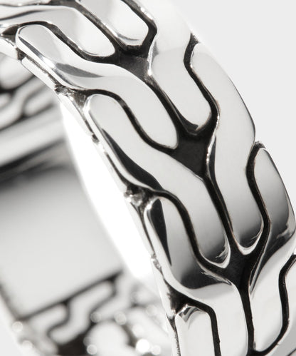 John Hardy Sterling Silver Carved Chain Band Ring - Silver