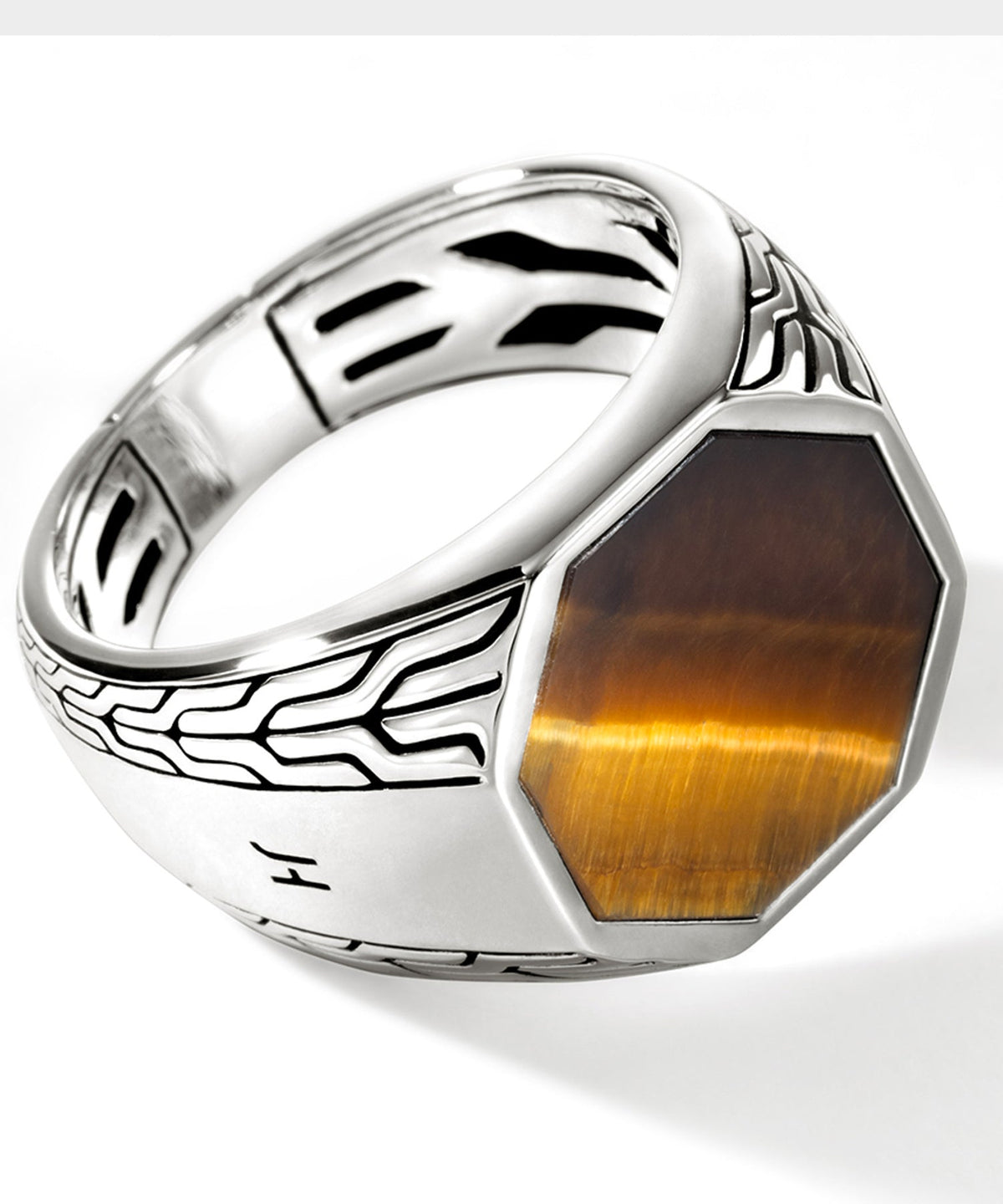 John Hardy Sterling Silver Octagon Signet Ring with Tiger Eye - Silver