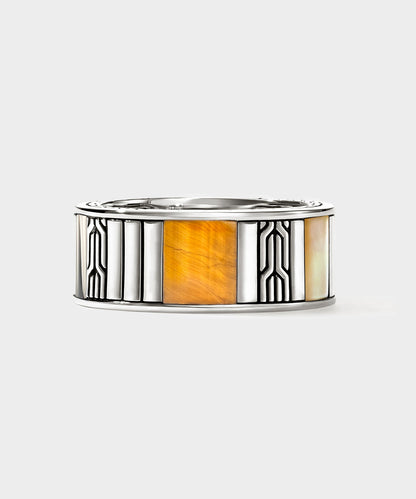 John Hardy Sterling Silver Tiger Eye Icon Band Ring - Silver