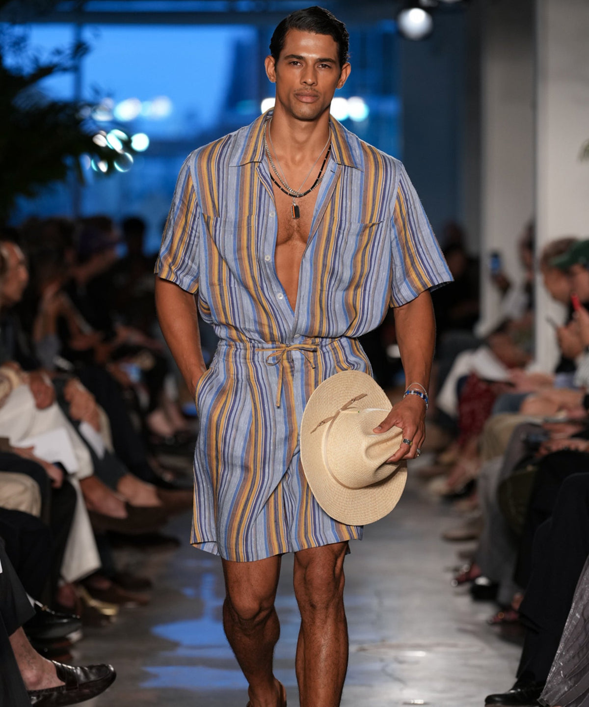 Italian Multi-Stripe Leisure Short - Blue