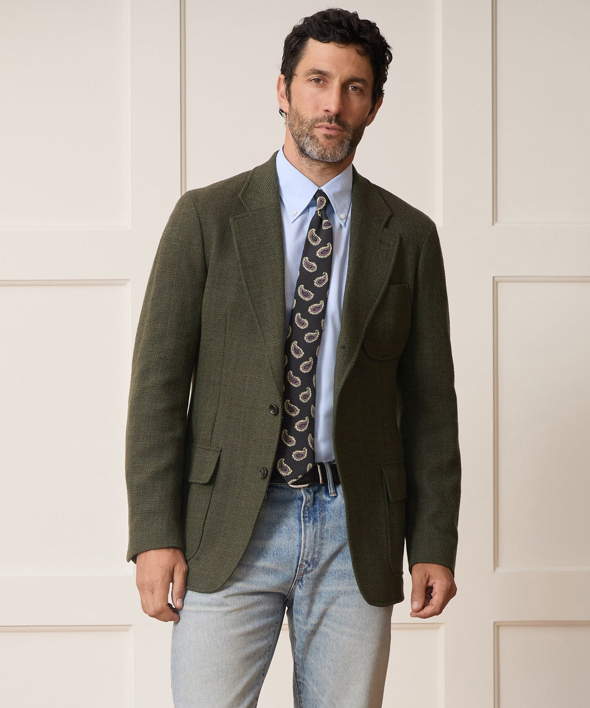 Italian Herringbone Heritage Sport Coat - Olive