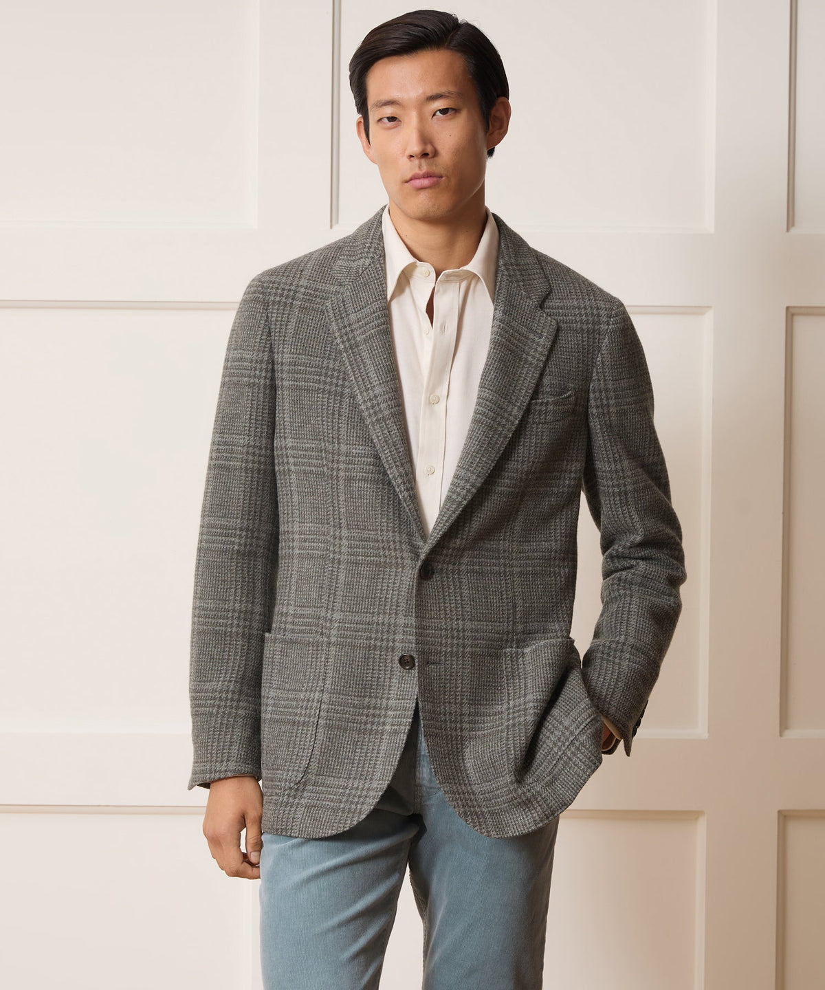 Italian Glen Plaid Sport Coat - Light Grey