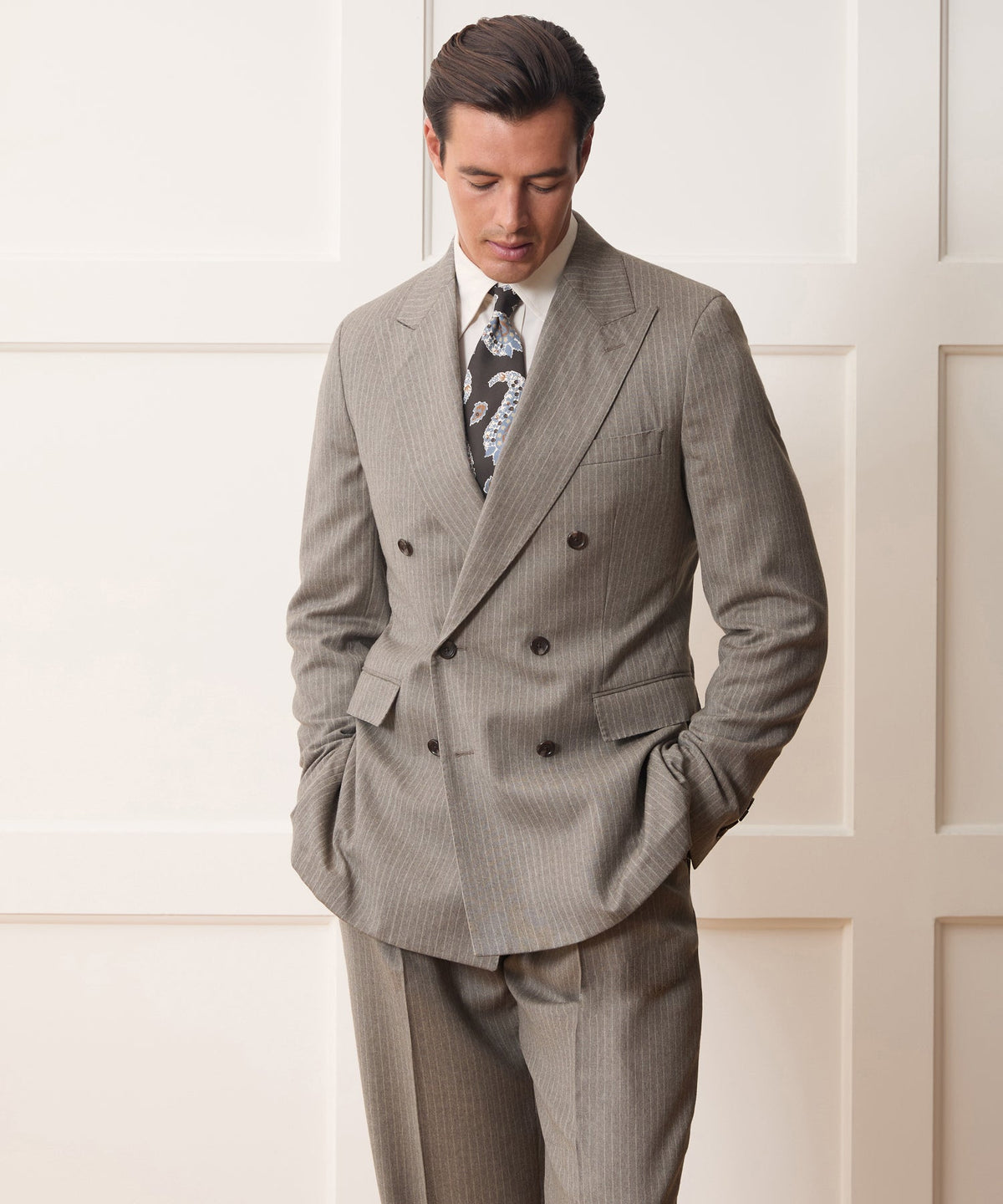Portuguese Flannel Double-Breasted Wythe Jacket - Pearl Grey