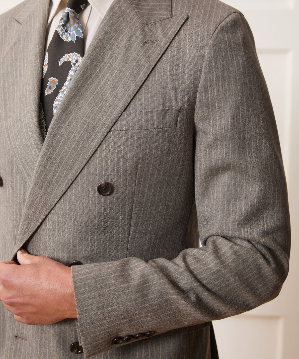 Portuguese Flannel Double-Breasted Wythe Jacket - Pearl Grey