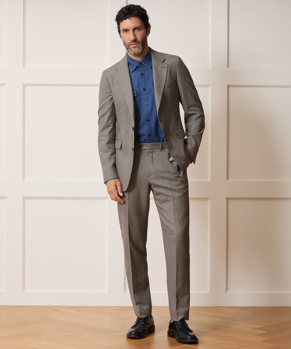 Italian Flannel Houndstooth Sutton Jacket - Cream