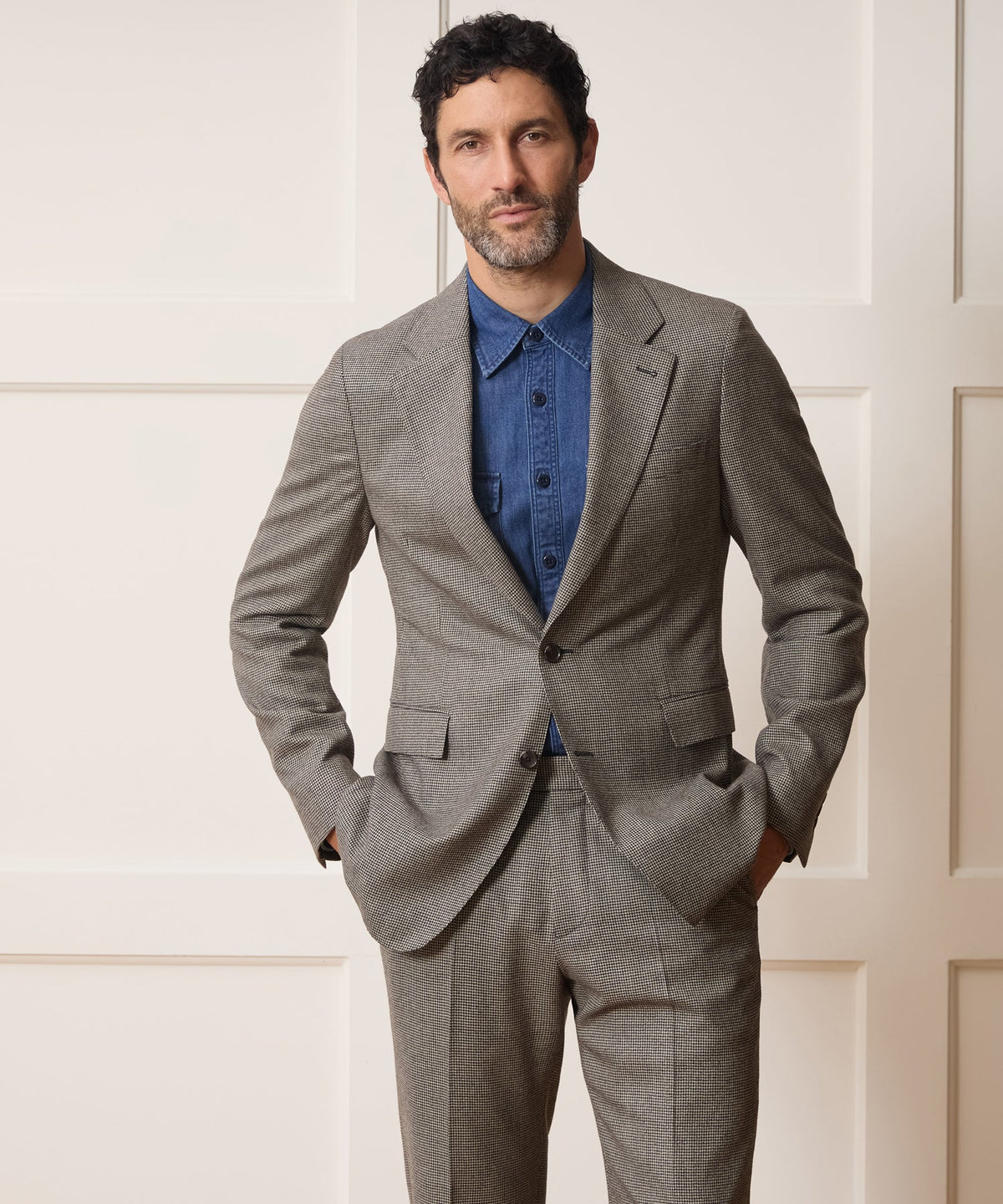 Italian Flannel Houndstooth Sutton Jacket - Cream
