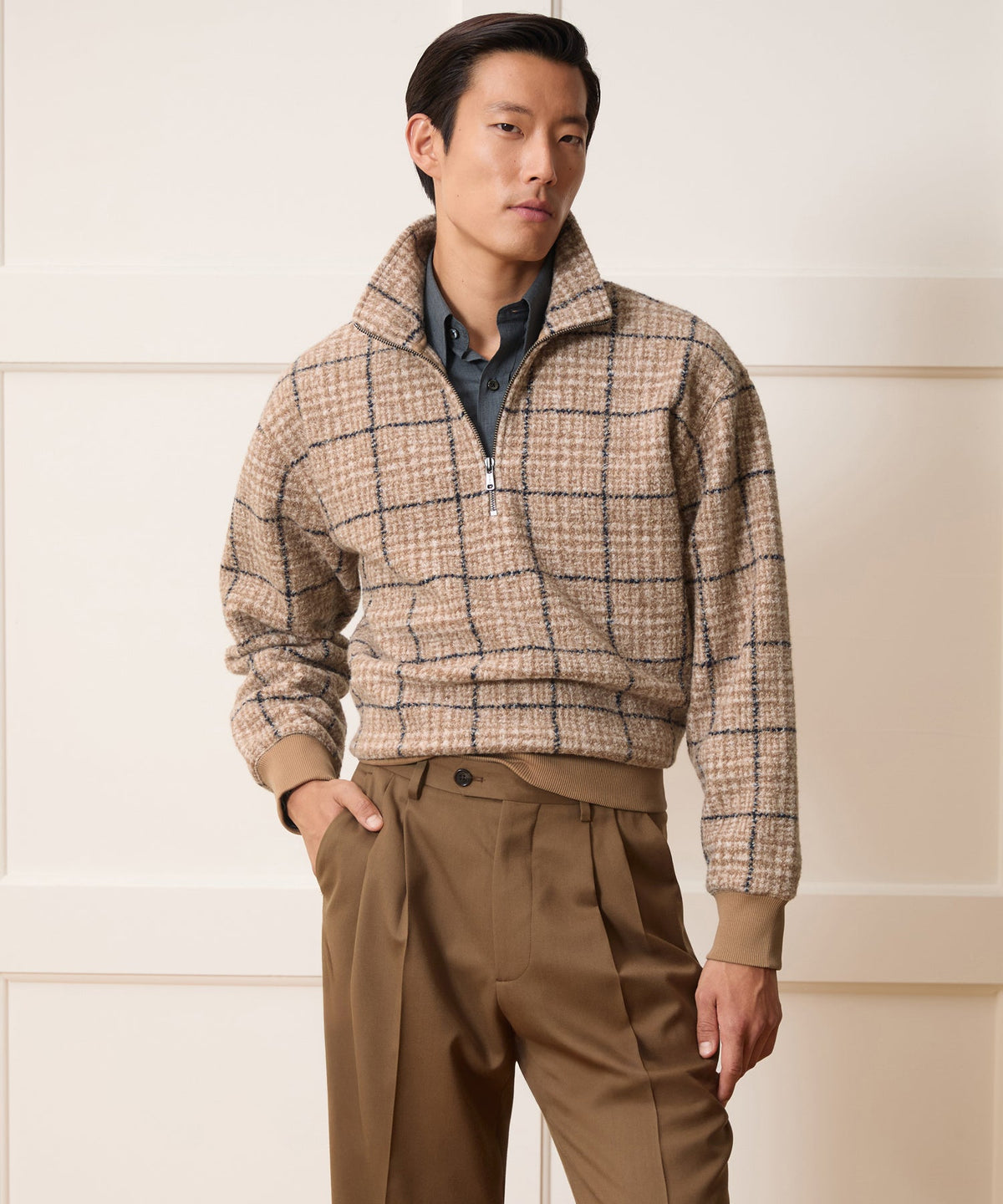 Italian Fleece Quarter-Zip - Faded Walnut