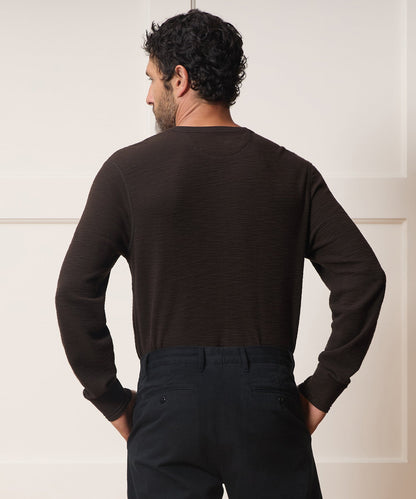 Lightweight Mini Waffle Henley - Espresso Bean