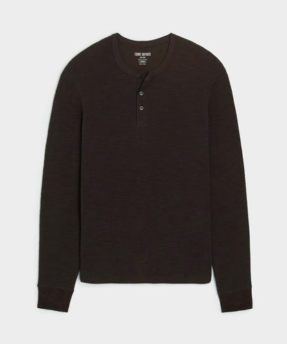 Lightweight Mini Waffle Henley - Espresso Bean