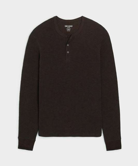 Lightweight Mini Waffle Henley - Espresso Bean