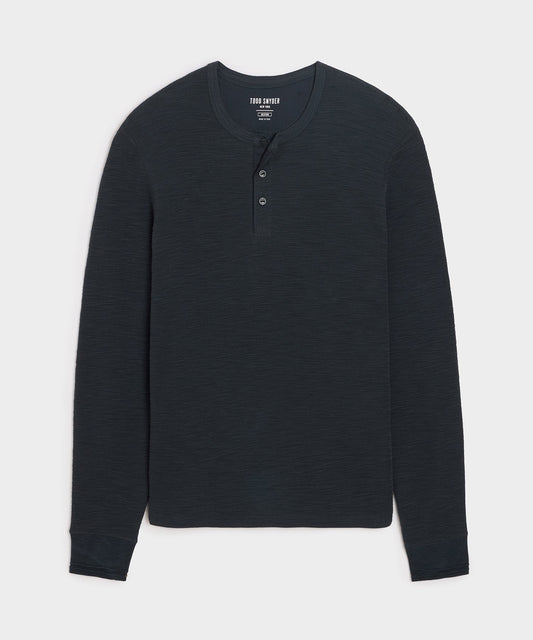 Lightweight Mini Waffle Henley - Navy Batik