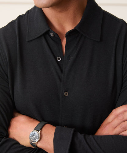 Cotton-Cashmere Pique Shirt - Black