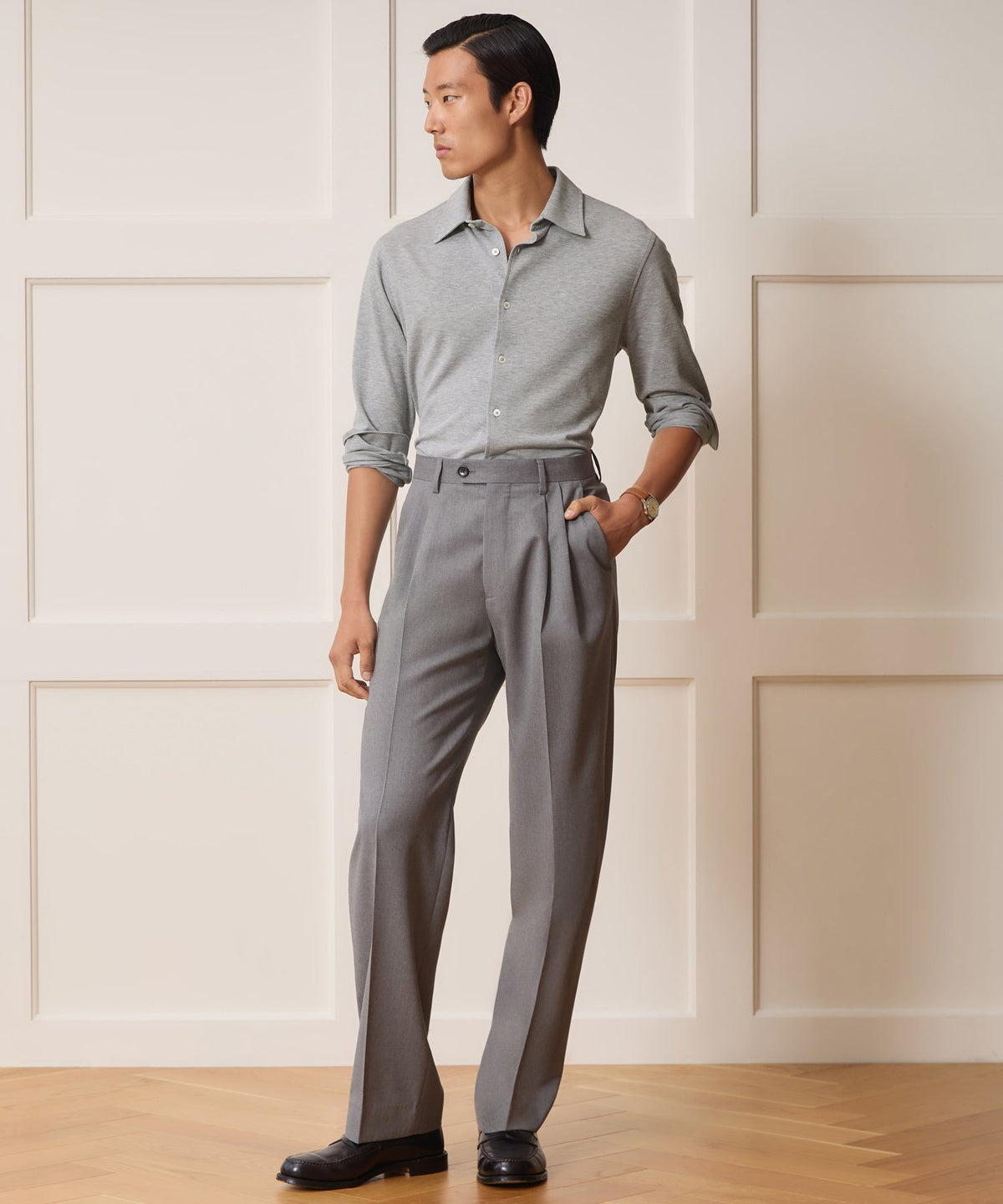 Cotton-Cashmere Pique Shirt - Light Grey Heather