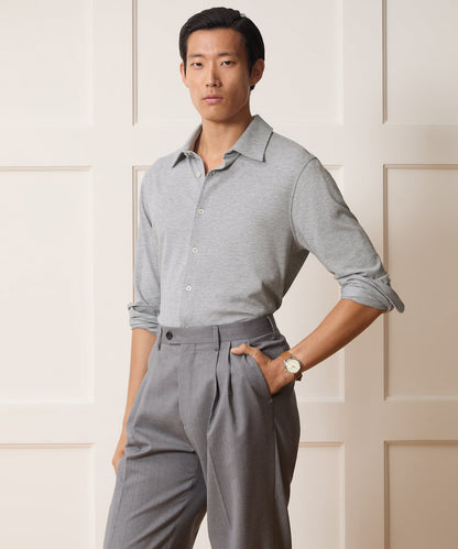 Cotton-Cashmere Pique Shirt - Light Grey Heather