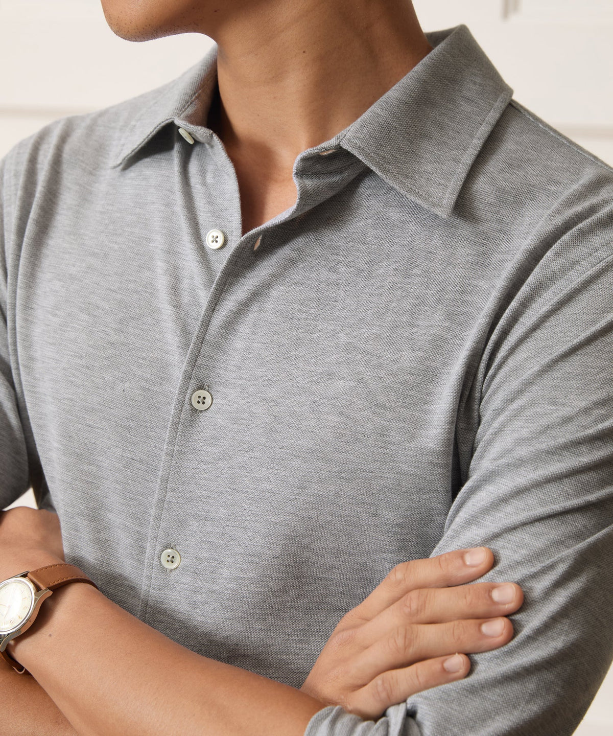 Cotton-Cashmere Pique Shirt - Light Grey Heather