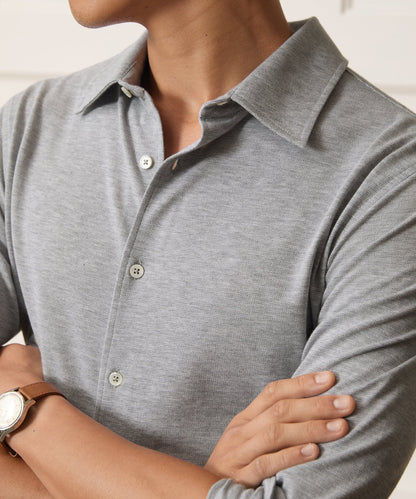 Cotton-Cashmere Pique Shirt - Light Grey Heather