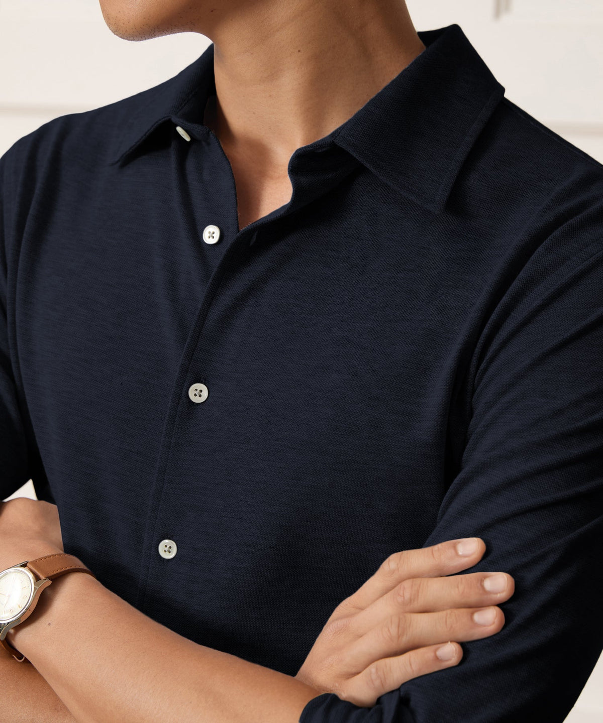 Cotton-Cashmere Pique Shirt - Navy