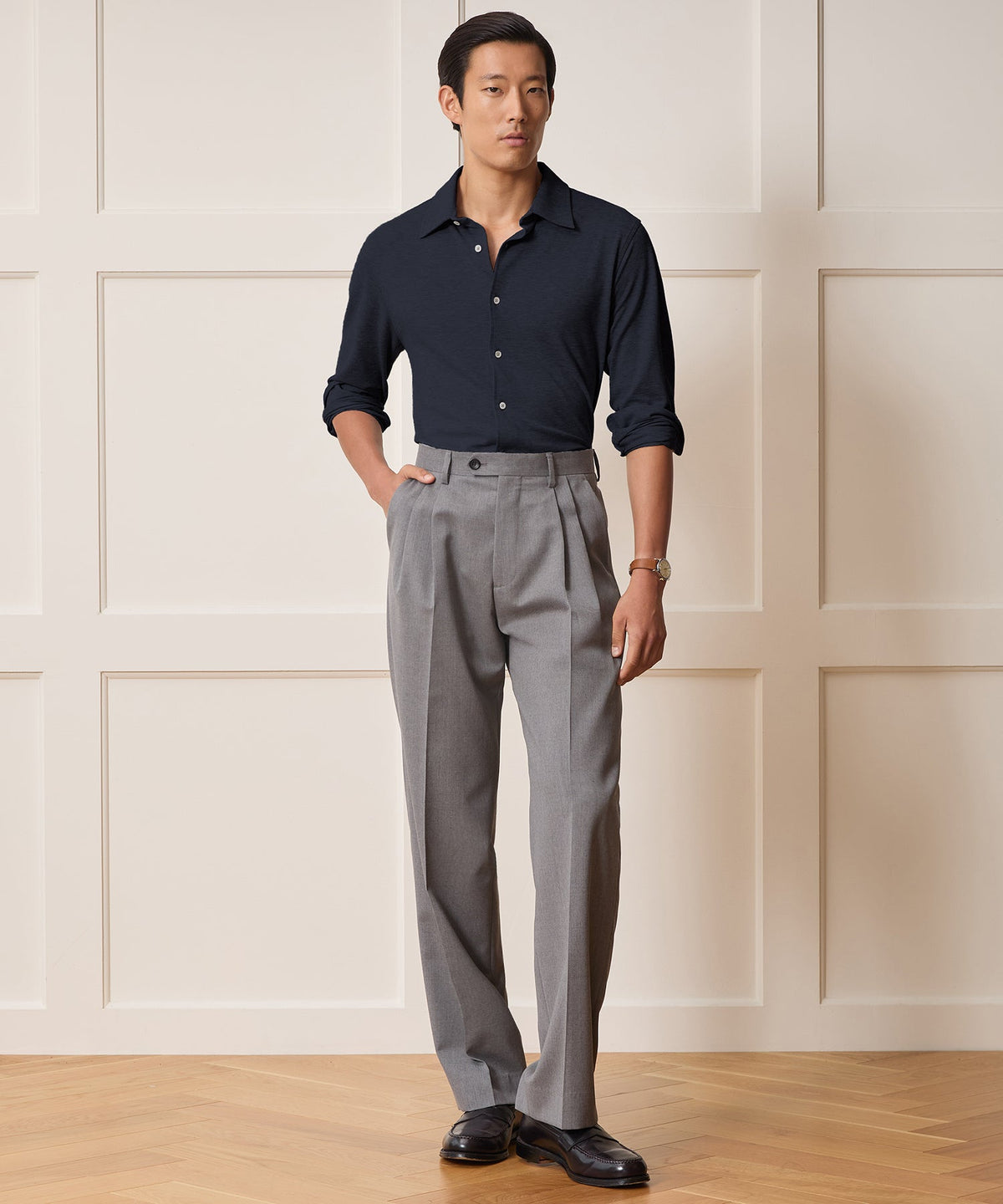Cotton-Cashmere Pique Shirt - Navy