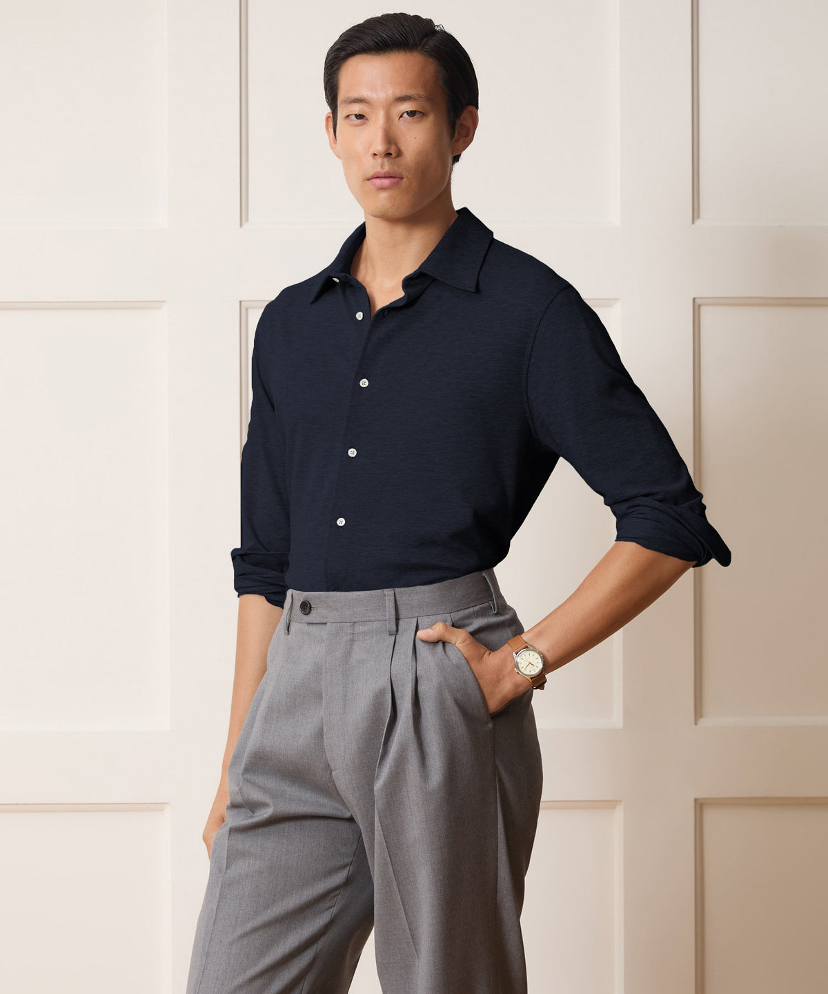Cotton-Cashmere Pique Shirt - Navy