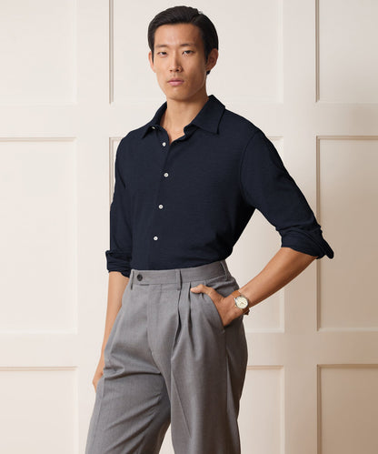 Cotton-Cashmere Pique Shirt - Navy