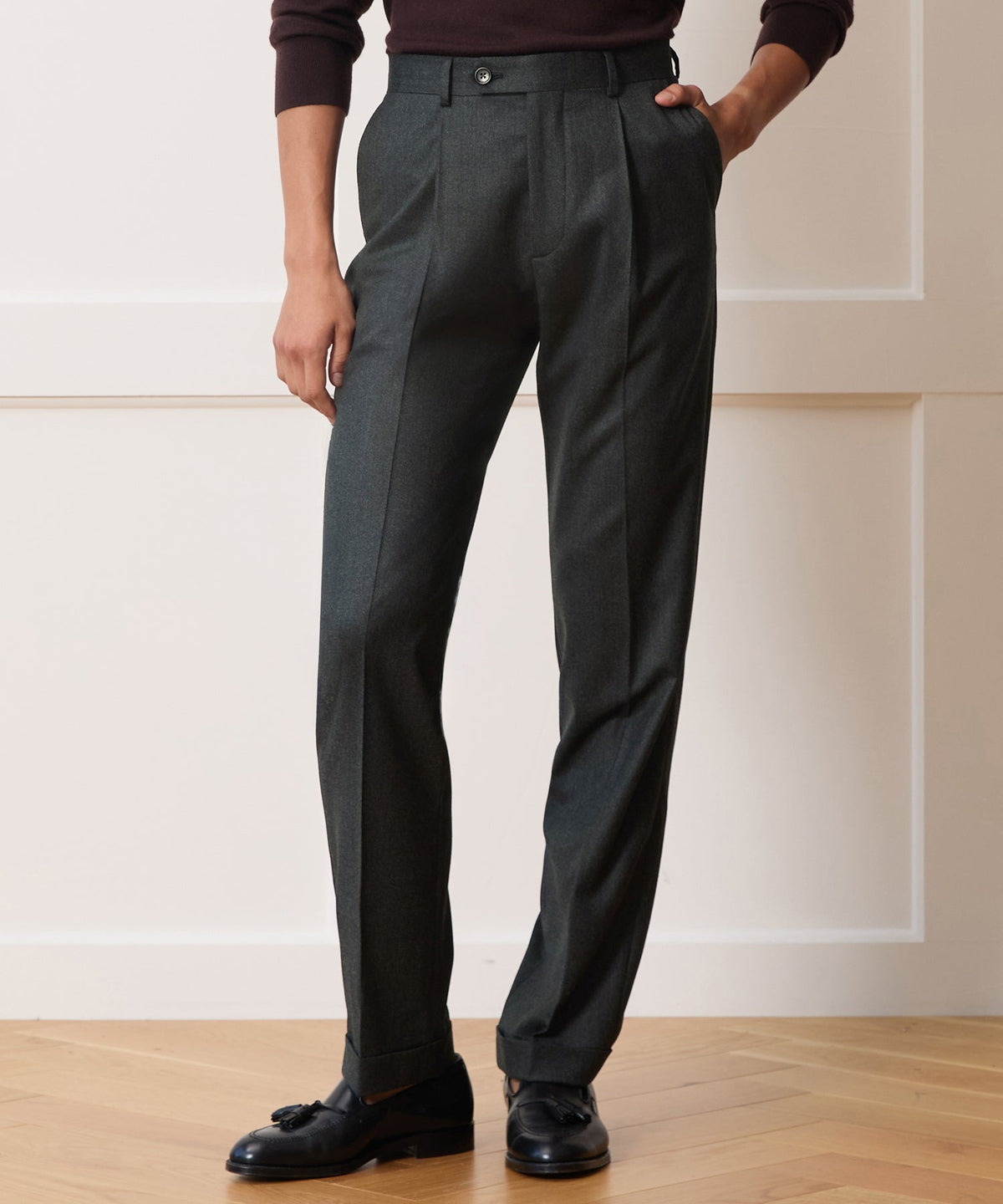 Italian Flannel Madison Trouser - Charcoal
