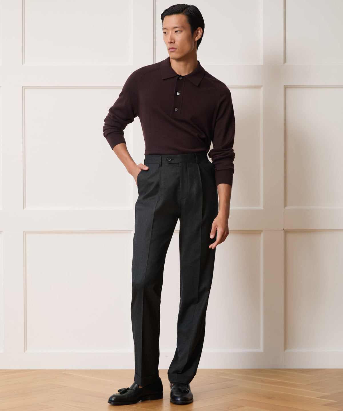 Italian Flannel Madison Trouser - Charcoal