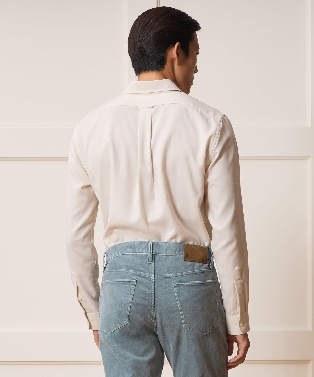 Italian Featherweight Flannel Long Point Collar Dress Shirt - Cream