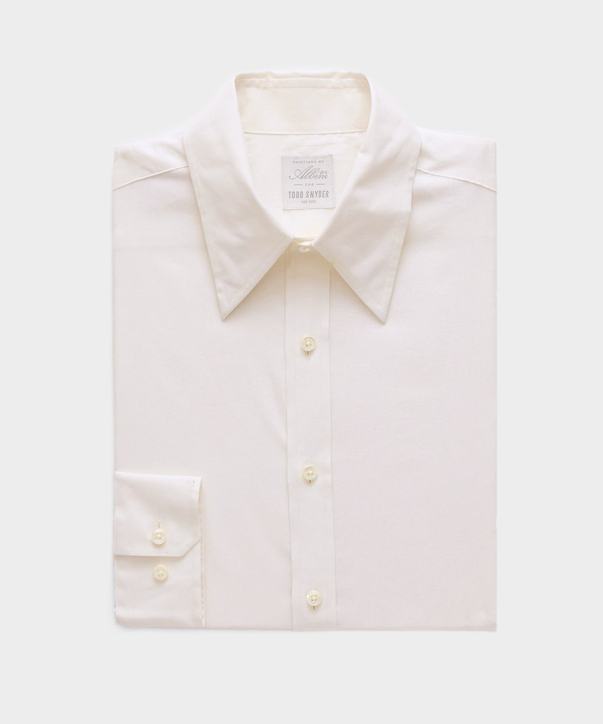 Italian Featherweight Flannel Long Point Collar Dress Shirt - Cream