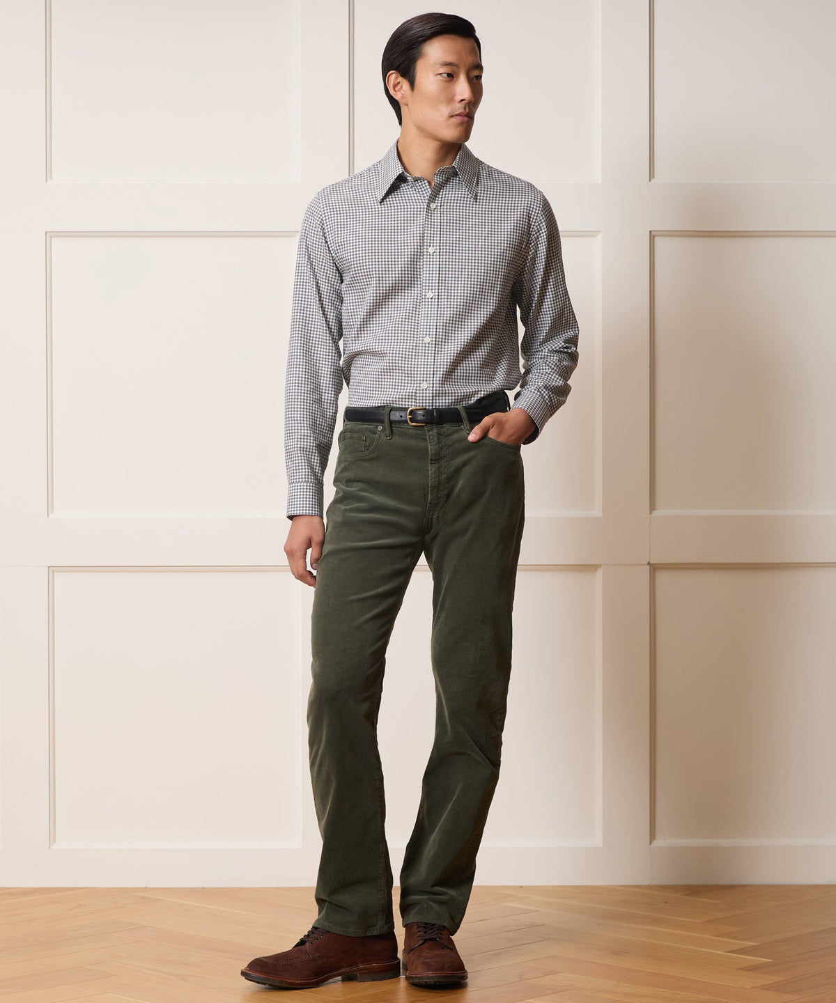 Italian Featherweight Flannel Long Point Collar Dress Shirt - Charcoal