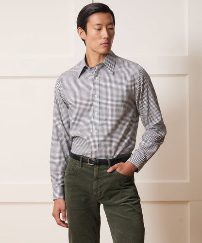 Italian Featherweight Flannel Long Point Collar Dress Shirt - Charcoal