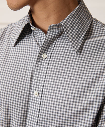 Italian Featherweight Flannel Long Point Collar Dress Shirt - Charcoal