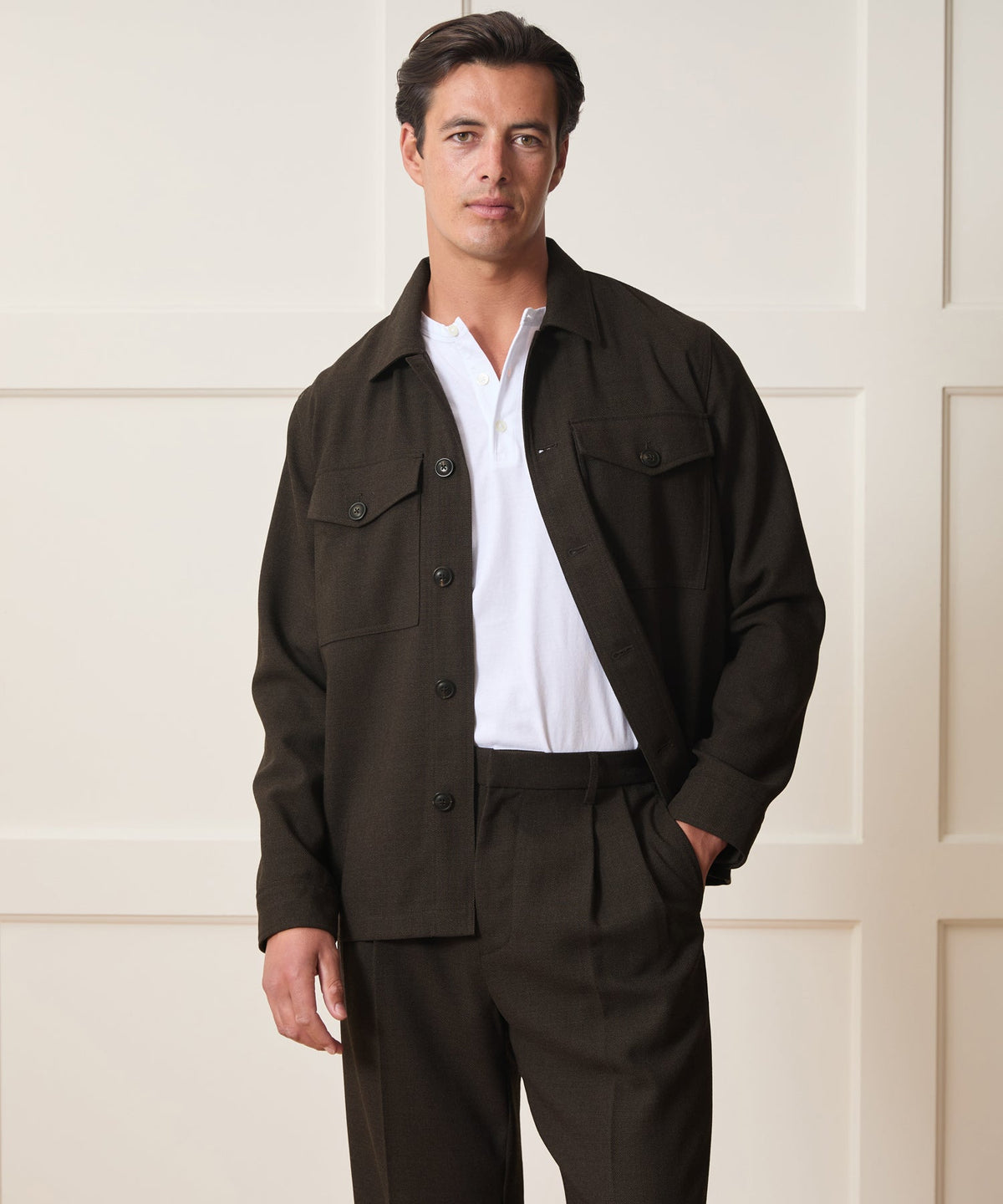Italian Wool Military Overshirt - Brown