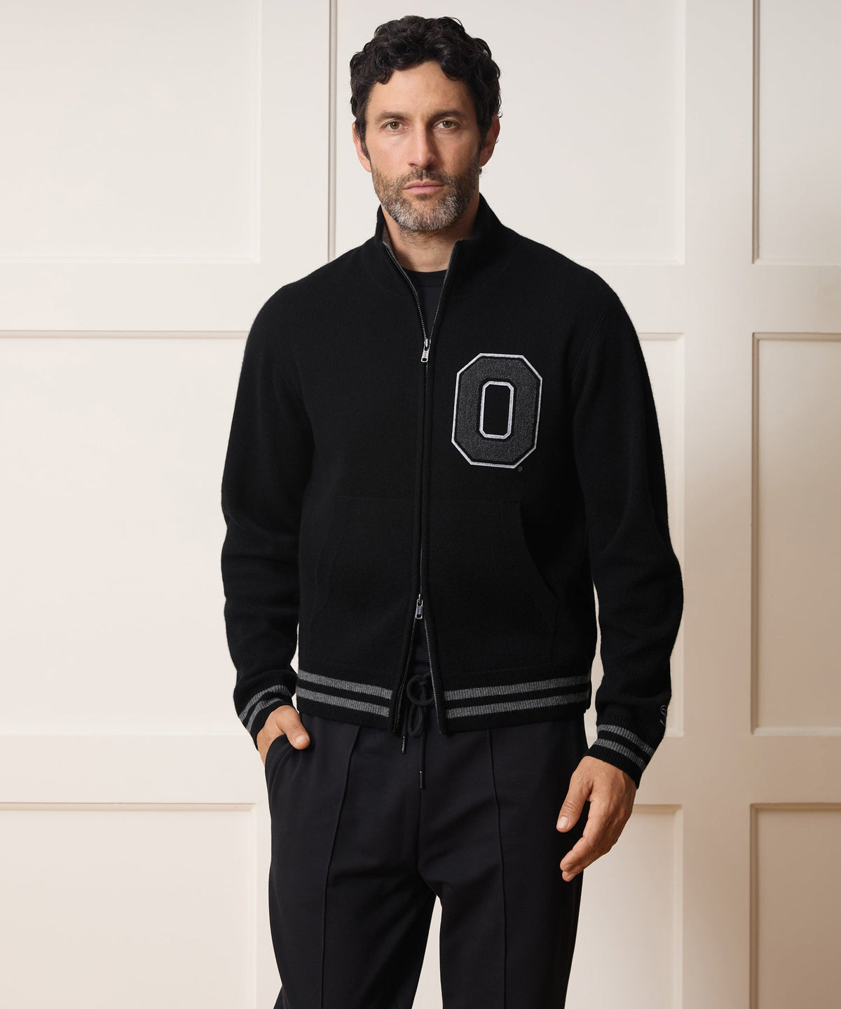 Todd Snyder x The Ohio State University™ Cashmere Full-Zip Sweater - Pitch Black