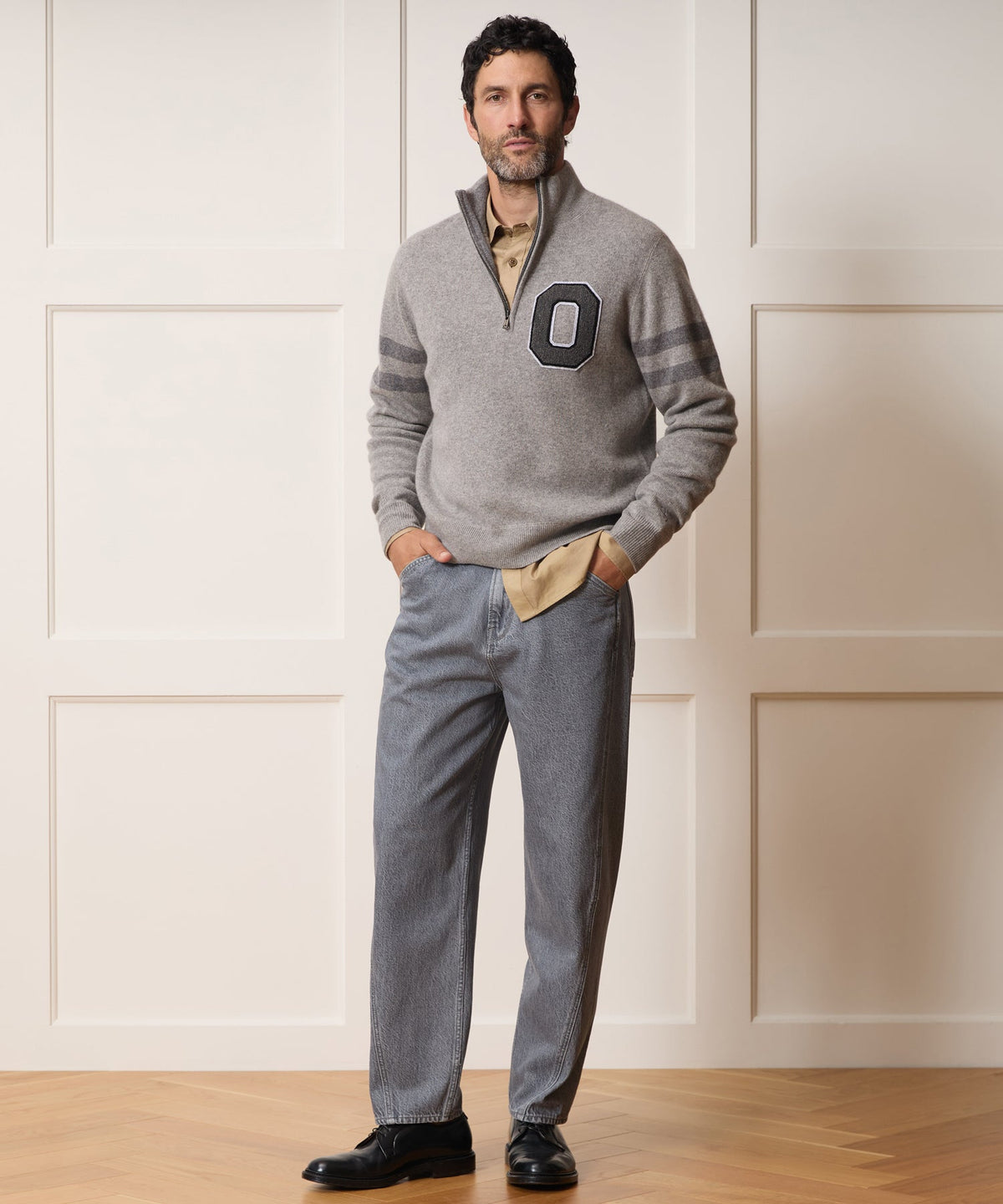 Todd Snyder x The Ohio State University™ Cashmere Quarter-Zip Sweater - Light Grey Heather