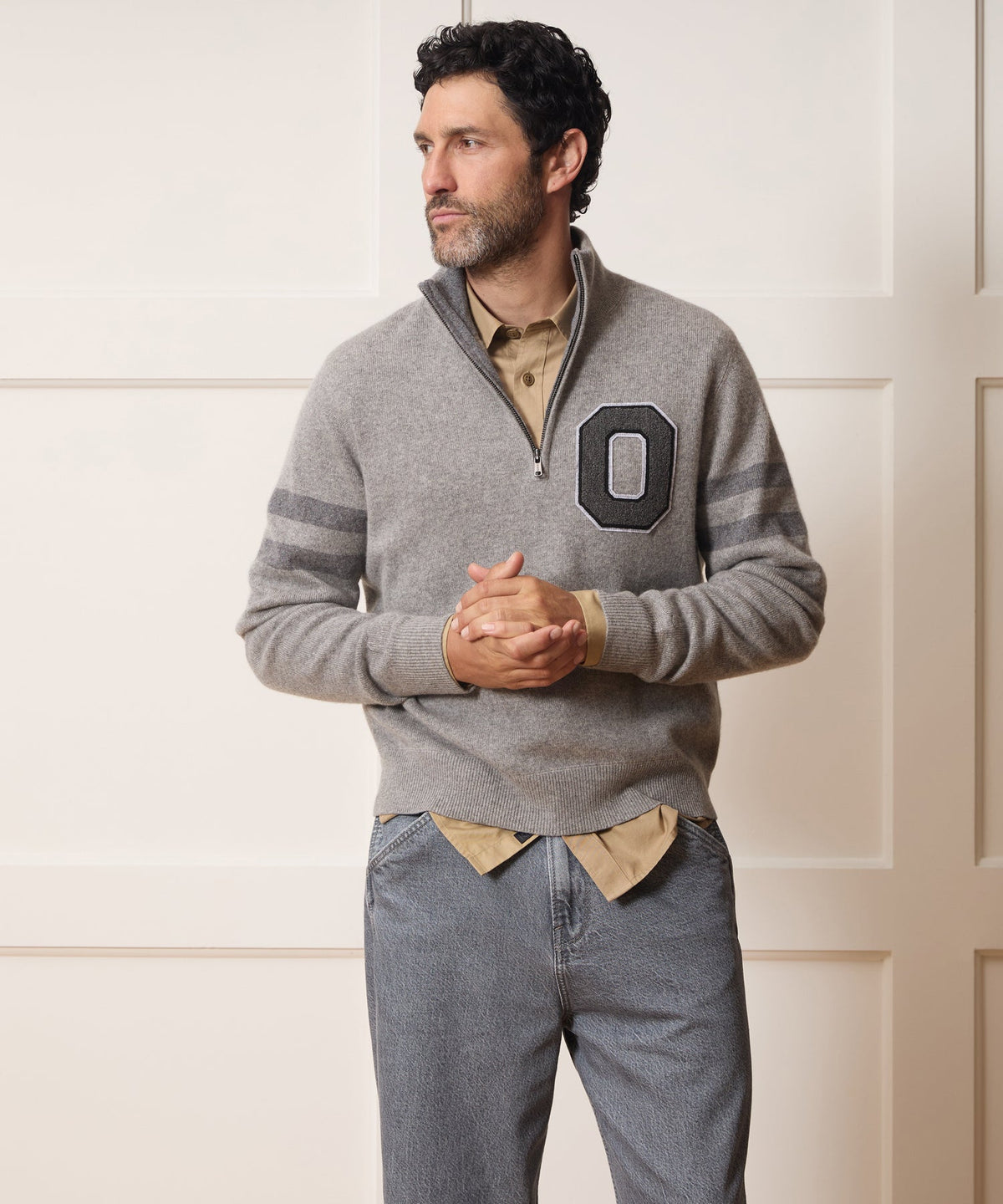 Todd Snyder x The Ohio State University™ Cashmere Quarter-Zip Sweater - Light Grey Heather