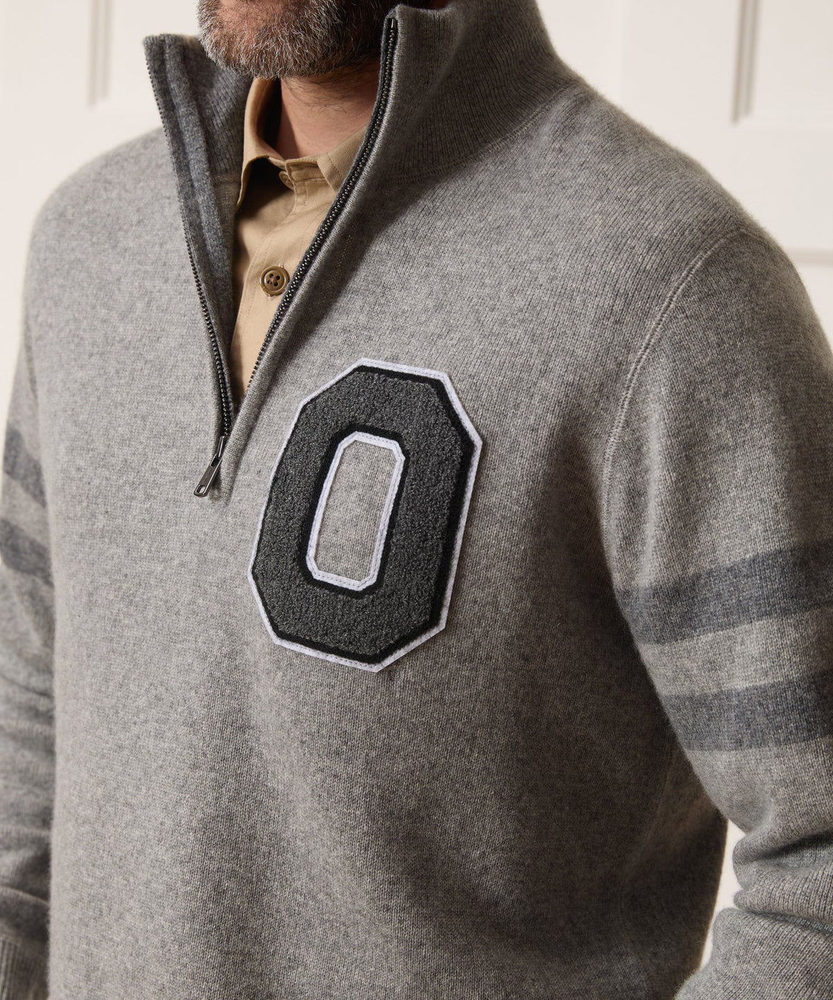 Todd Snyder x The Ohio State University™ Cashmere Quarter-Zip Sweater - Light Grey Heather
