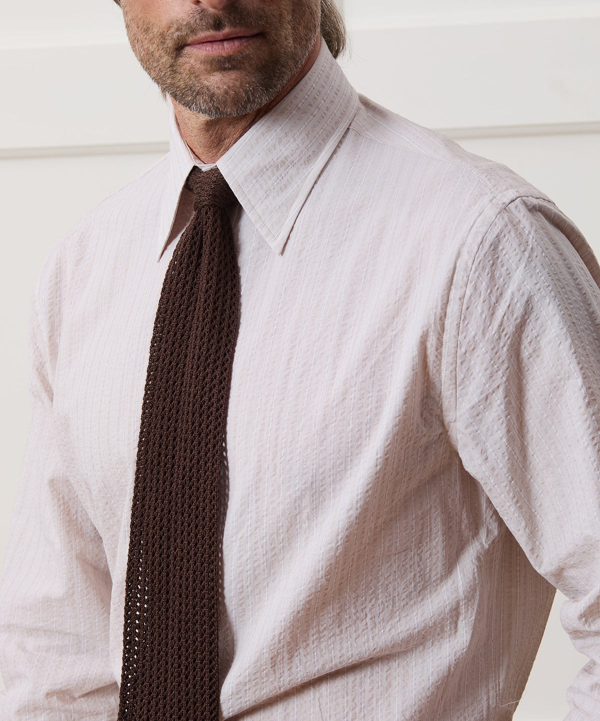 Italian Cotton Open Weave Knit Tie - Dark Brown